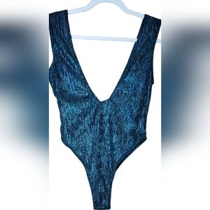 Metallic Green One Piece Bathing Suit, Size M!
